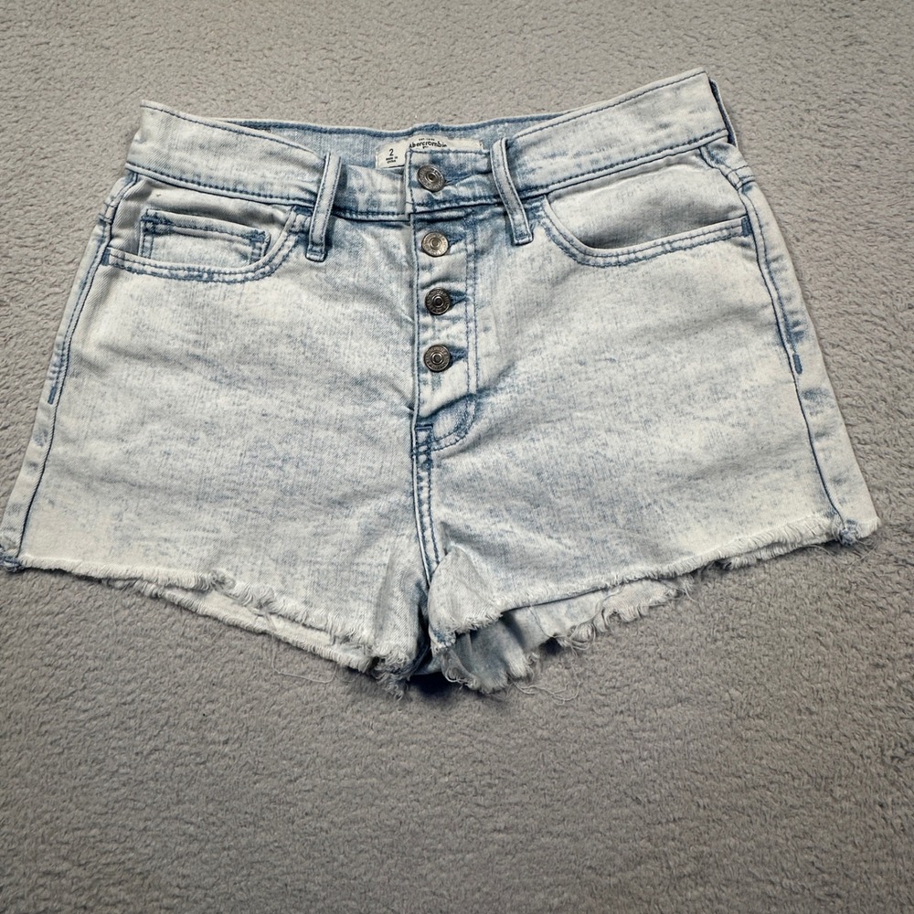 Abercrombie & Fitch Denim Shorts Womens 2 Light Blue Acid Wash Button Fly Frayed